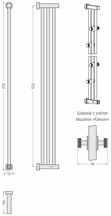 Сунержа Электрический полотенцесушитель 800x500, Хорда 4.0, 15-0834-1200 цвет: тёмный титан муар