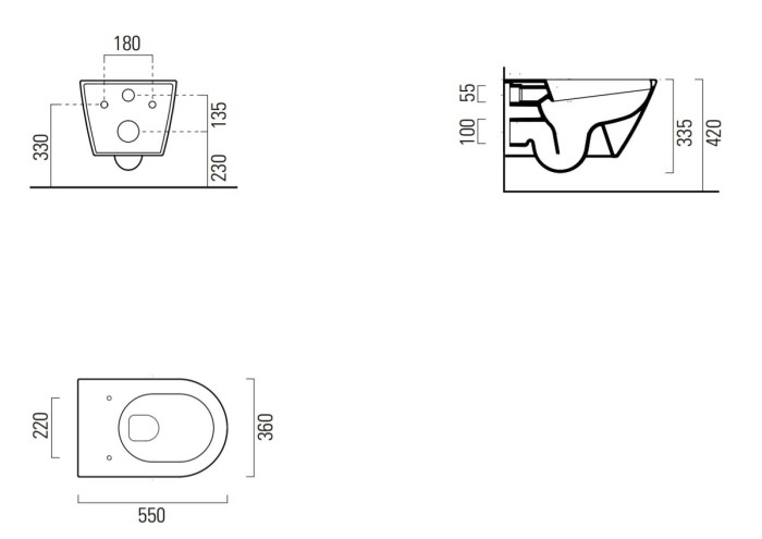 Подвесной унитаз 36х55 см, без крепежа в комплекте, безободковый, без сиденья, GSI Norm арт. 861511