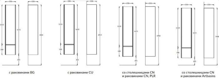 Пенал подвесной 165см с дверцей и ящиком, Modula Kerama Marazzi, белый - MO.165\WHT