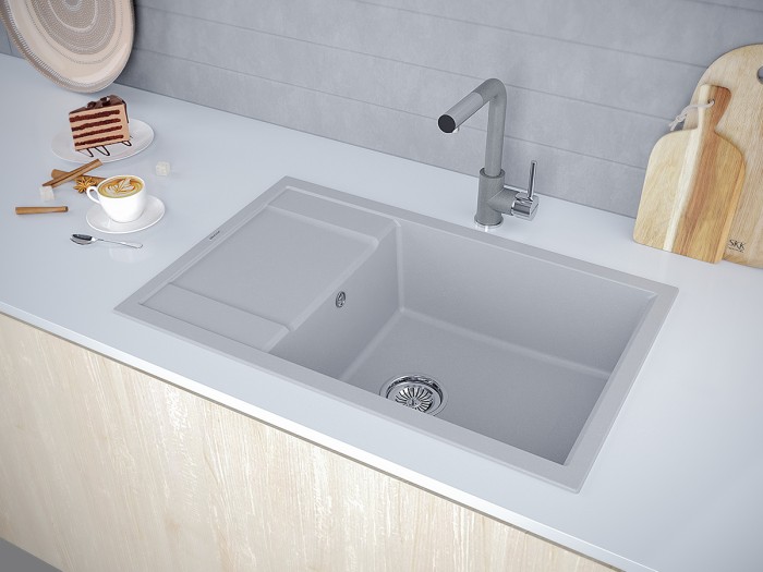 Мойка для кухни гранит 780х500 Paulmark FLUGEN 60, серый металлик - PM317850-GRM