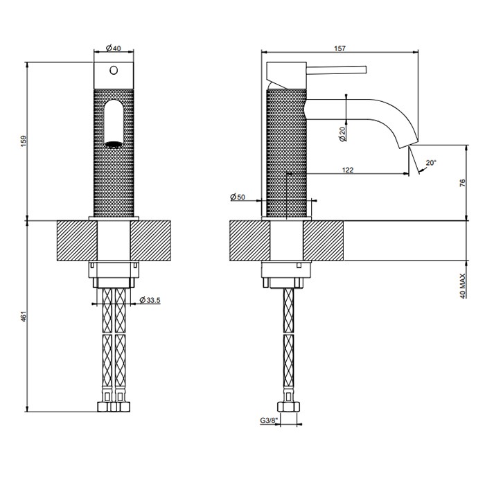 Смеситель для раковины на 1 отверстие, без донного клапана, излив 123мм, Gessi 316, brushed black metal pvd арт. 54402#707