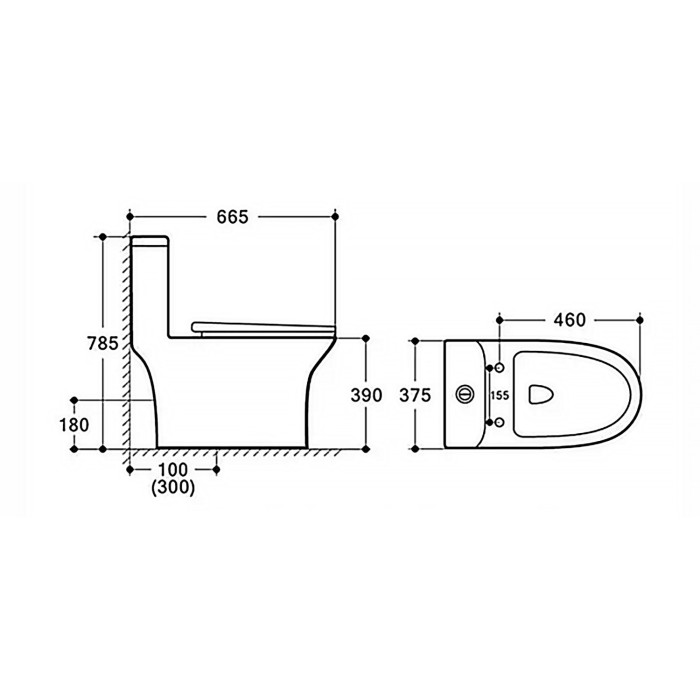 Унитаз-моноблок с функцией биде 375х665х785 напольный, безободковый, горизонтальный слив, сиденье дюропласт микролифт, Azario Vetro арт. AZ-8614B