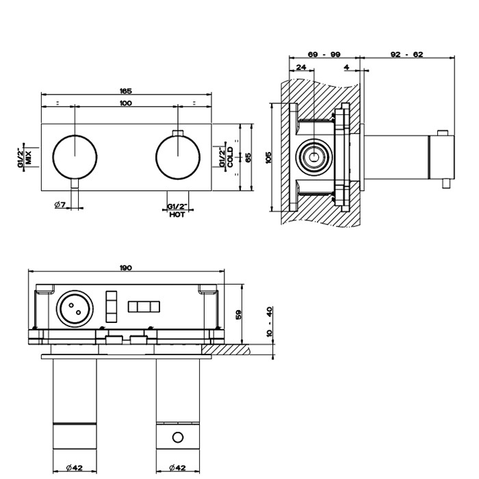 Термостатический смеситель, с подключением на 3/4”, фильтр, на 1 источник, Gessi 316, brushed black metal pvd арт. 54032#707