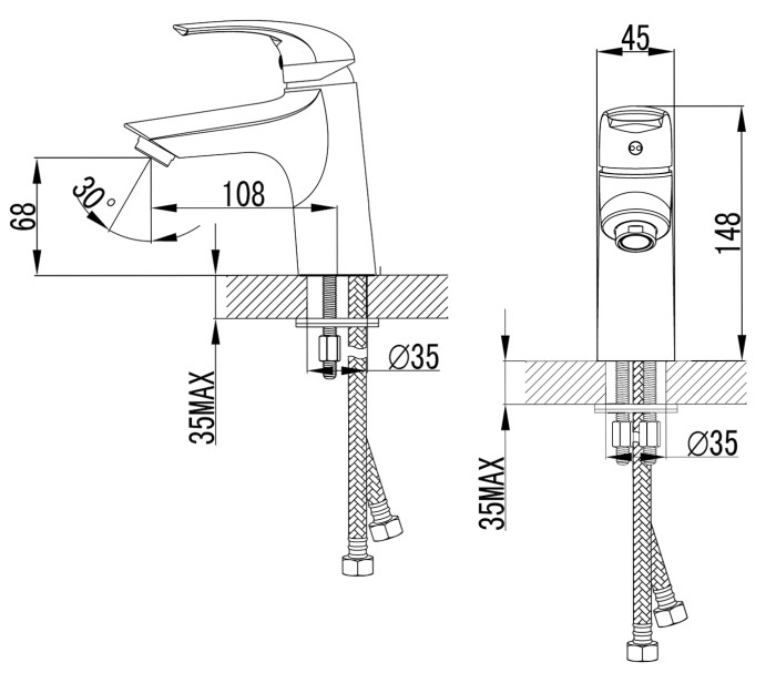 Смеситель для раковины, керамический картридж, хром, Azario SINTRA арт. AZ-WKF168042C