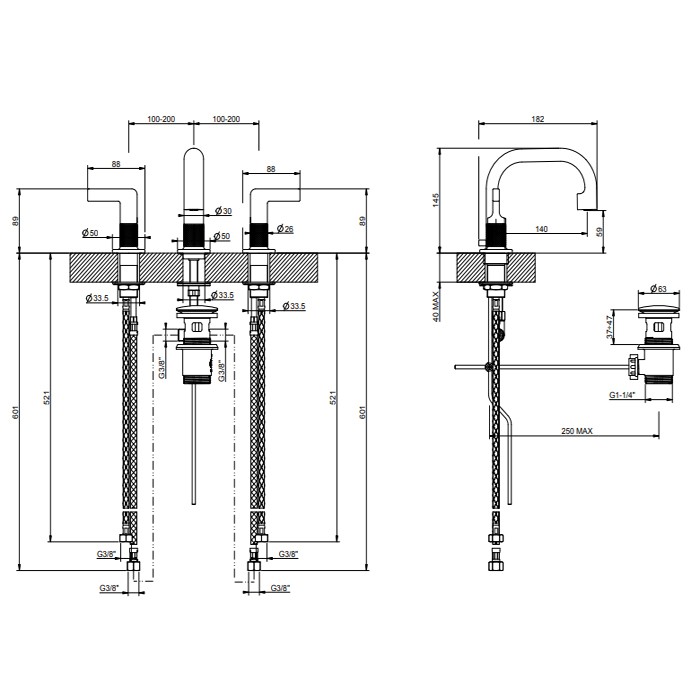 Смеситель для раковины, 3 отв., Gessi Inciso, хром арт. 58011#031