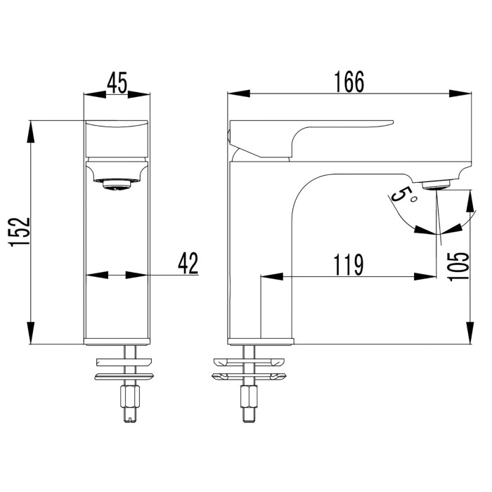 Смеситель для раковины, керамический картридж, без донного клапана, хром, Azario ASHER арт. AZ-VNN168311C
