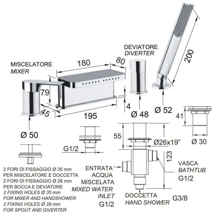 Смеситель для ванны черный матовый, Remer Infinity, внешнего монтажа I06NO