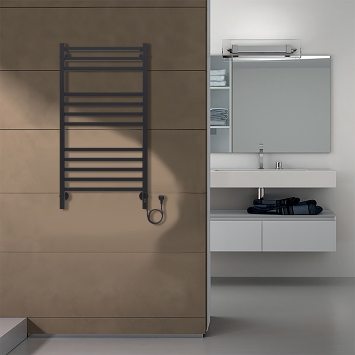 Полотенцесушитель электрический 500/1000 квадрат, 12 секций, диммер справа, черный, Ancona Azario - AZ71850B