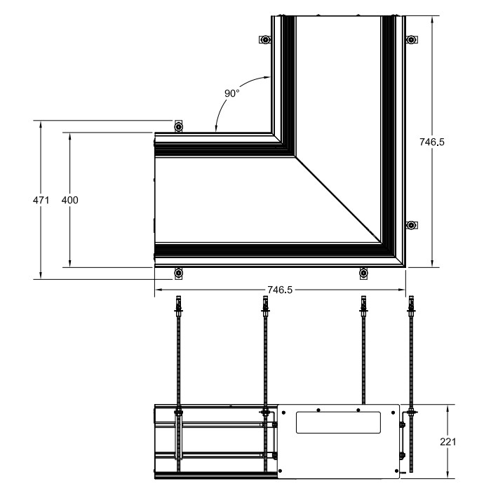 Профиль угловой 740х740 мм, без подготовки под модули, Gessi Binario, black xl арт. 61041#299