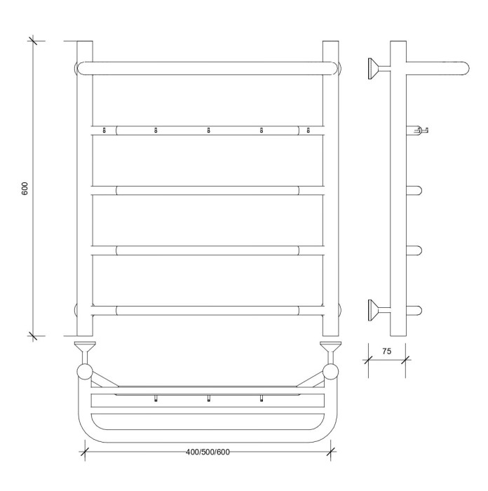 Полотенцесушитель водяной 60x40 Агата 1 КСП (хром) Secado арт. 4603777444143