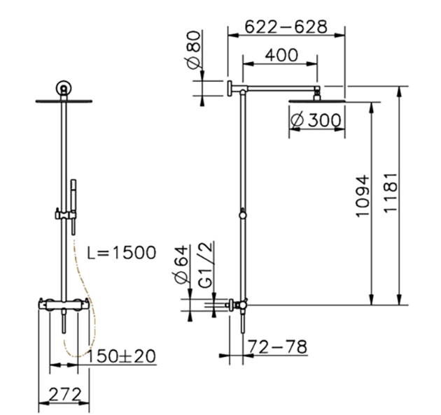 Душевая стойка Cisal Less New с термостатом, цвет хром арт. LNC7801N21
