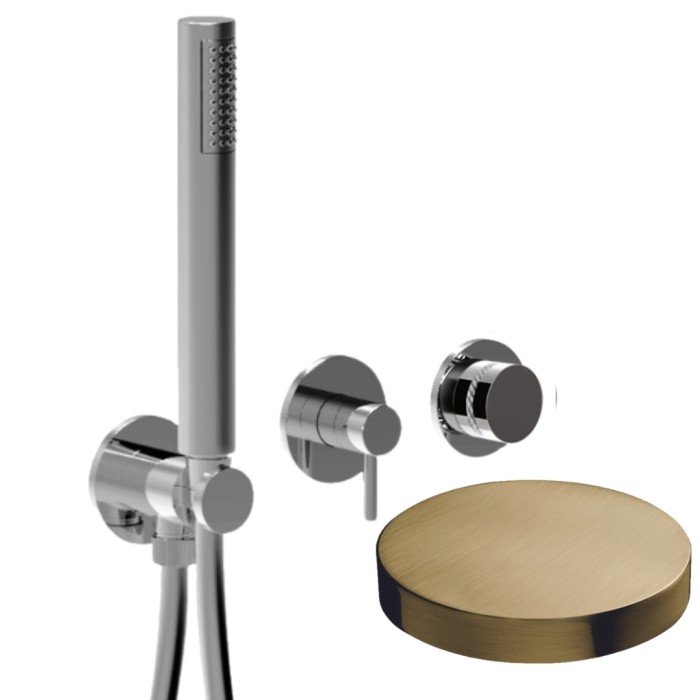 Внешняя часть встраиваемого смесителя для душа на 3 режима, однорычажный, поворотный переключатель, ручной душ + 2 доп. вывода воды, Giulini My ring deluxe, золото брашированное арт. MRX5302DLEPOSP