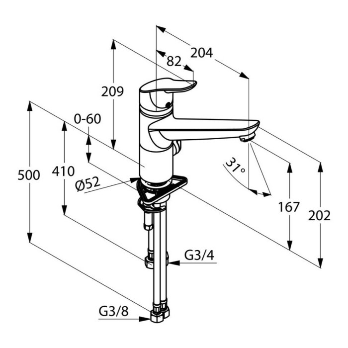 Однорычажный смеситель для кухни, подключение стиральной, посудомоечной машины, для безнапорных водонагревателей, objekta Kludi, хром - 325770575