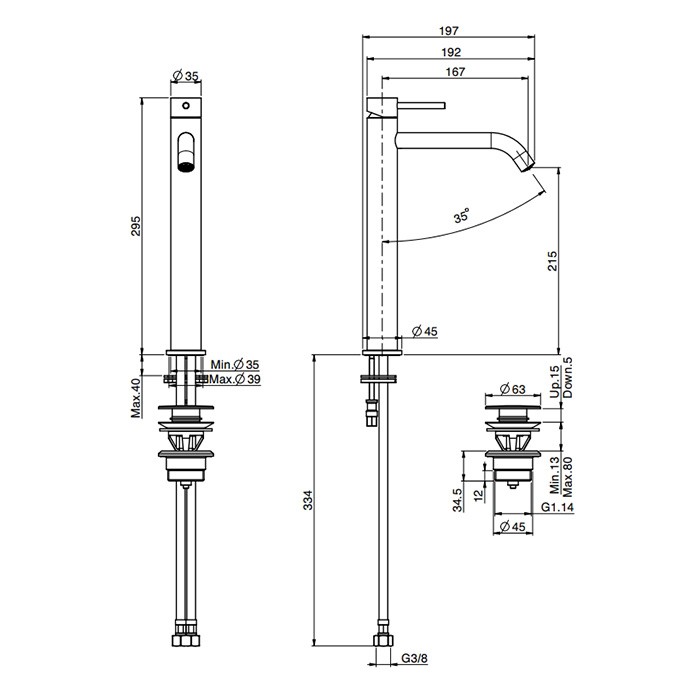 Fima Carlo Frattini Смеситель для раковины, на 1 отв., высокий, с донным клапаном, Spillo Up, F3031/HXSNS.1 цвет: черный
