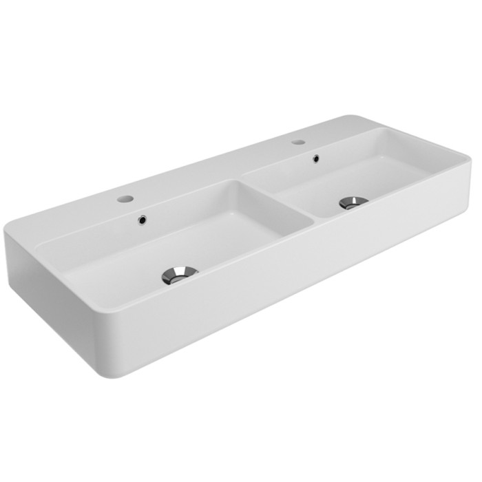 Раковина двойная подвесная с отверстием под смеситель, 100x41xh14 см, Olympia ceramica Tratto, белый глянцевый арт. TRA4110101