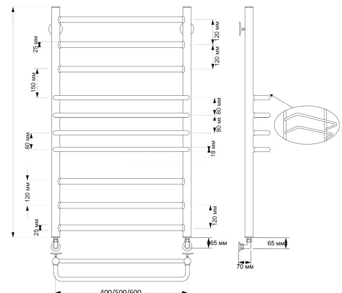Полотенцесушитель водяной латунный 60x120 Триест (бронза) Secado арт. 4603777470524