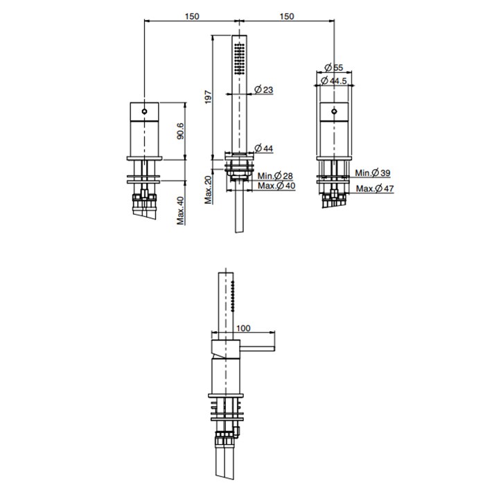Fima Carlo Frattini Смеситель на борт ванны двойной, без излива, с душевым комплектом, Spillo Steel, F3074/1INOX цвет: сталь