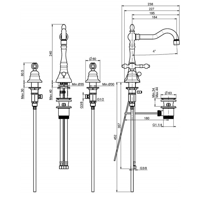 Fima Carlo Frattini Смеситель на раковину на 3 отверстия с вращающимся изливом, Epoque, F5051CR цвет: хром