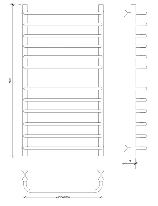 Полотенцесушитель водяной 100x40 Мерида 4 (черный) Secado арт. 4673739225929