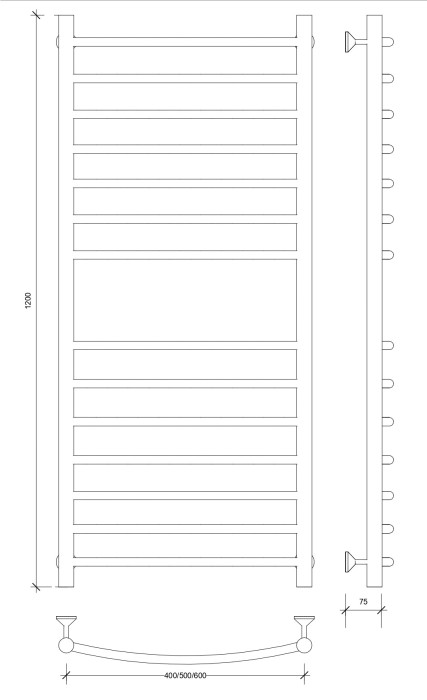 Полотенцесушитель водяной 120x50 Милан 4 (черный) Secado арт. 4673739226926