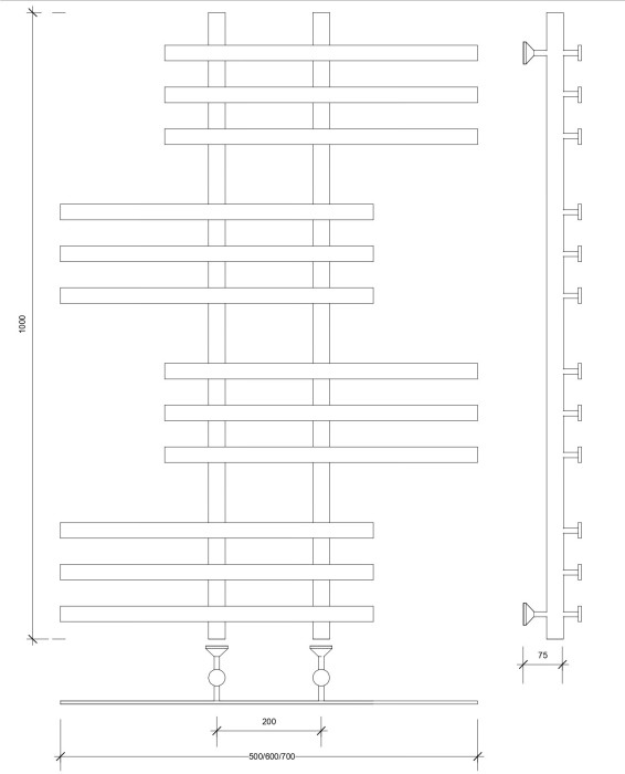 Полотенцесушитель водяной 100x20x70 Понтида 6 (черный) Secado арт. 4673739227923