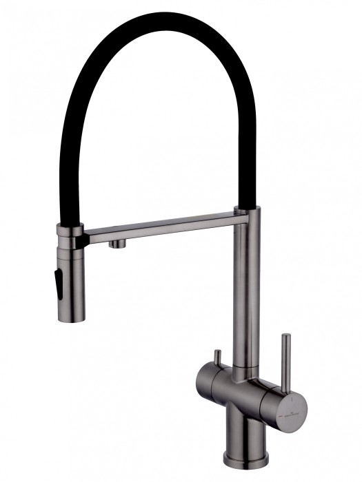 Смеситель для кухни с гибким изливом и подключением фильтра, Wonzon &amp; Woghand, WW-88458009-BGM цвет: графит