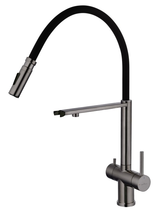 Смеситель для кухни с гибким изливом и подключением фильтра, Wonzon & Woghand, WW-88458009-BGM цвет: графит