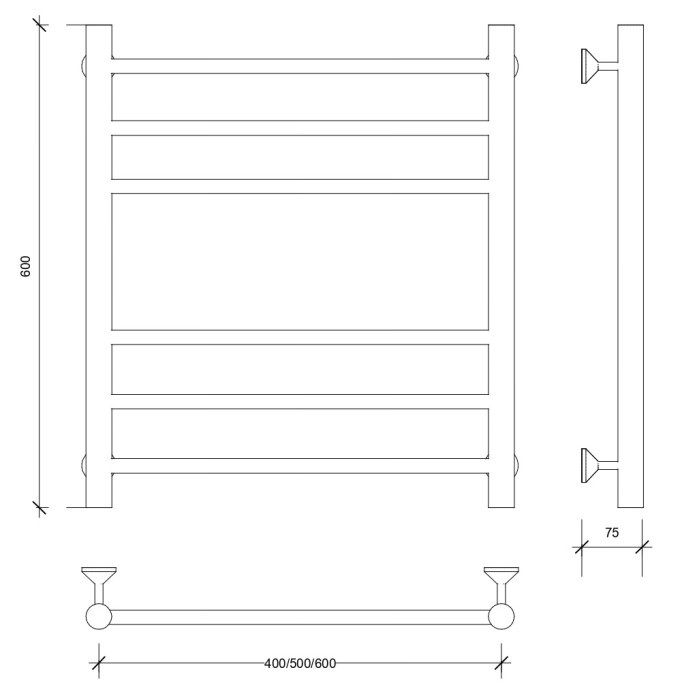 Полотенцесушитель водяной 60x50 Триада 3 (черный) Secado арт. 4673739229057