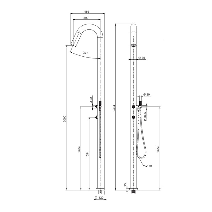 Fima Carlo Frattini Душевая колонна с одним выходом OUTSIDE, Outdoor, F5970X2CINOX цвет: нержавеющая сталь