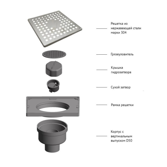 Душевой трап BERGES напольный Trend 150x150 нержавеющая сталь, хром глянец, D50, арт.091004
