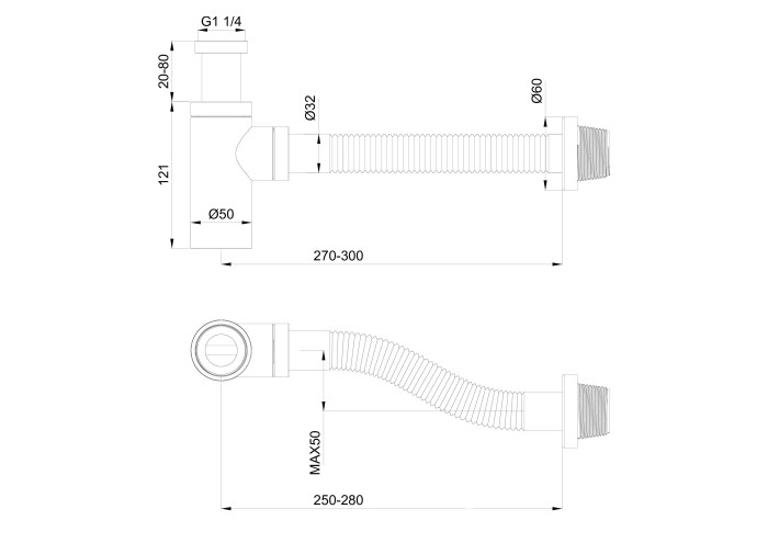 Сифон для раковины, Wonzon & Woghand, WW-88SS101-MB цвет: черный