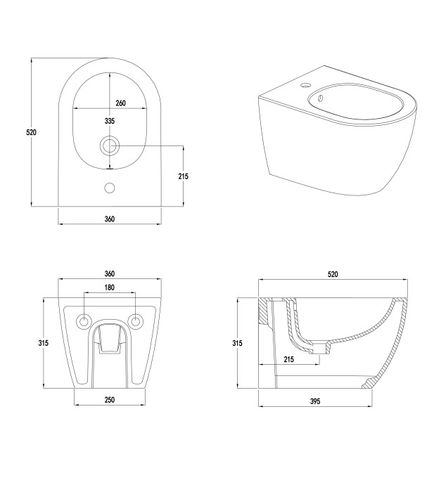 Биде подвесное, Wonzon & Woghand Nile, WW-UB5157-GW цвет: белый