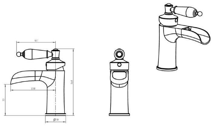 Смеситель для раковины, бронза, Vogue Crystal Boheme 201-CRST