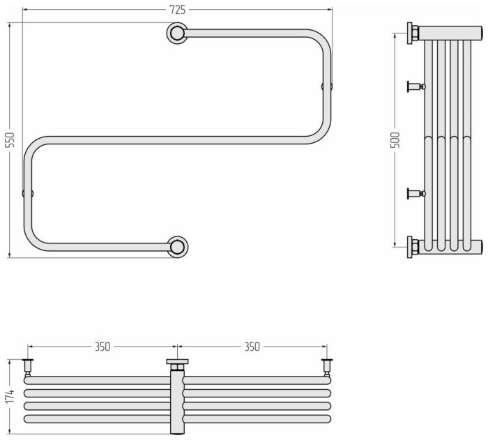 Сунержа Водяной полотенцесушитель 500x700, Фабула, 00-0125-5070 цвет: без покрытия