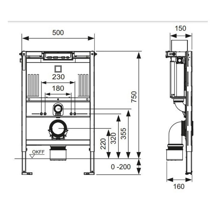 Застенный модуль со смывным бачком uni 750, высота 75cм., С набором креплений, uni TECE арт. 9300291