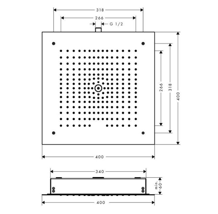 Верхний душ с потолочным креплением скрытого монтажа Raindance E Hansgrohe, хром арт. 26252000