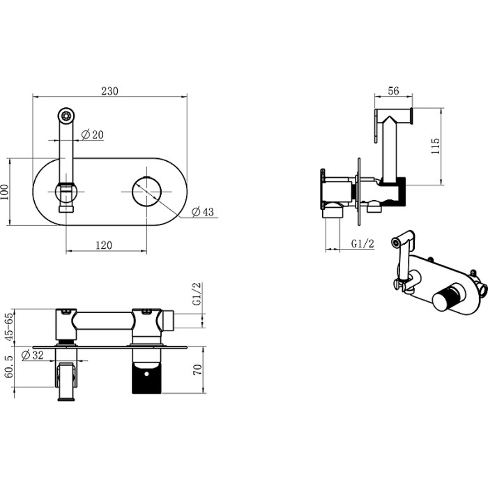 Гигиенический душ со смесителем, White diamond chrome, Stick Boheme 127-WCR