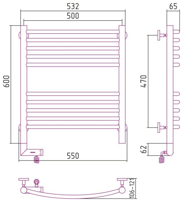 Сунержа Электрический полотенцесушитель 1000x300, Богема 2.0, 00-5202-6050 цвет: без покрытия