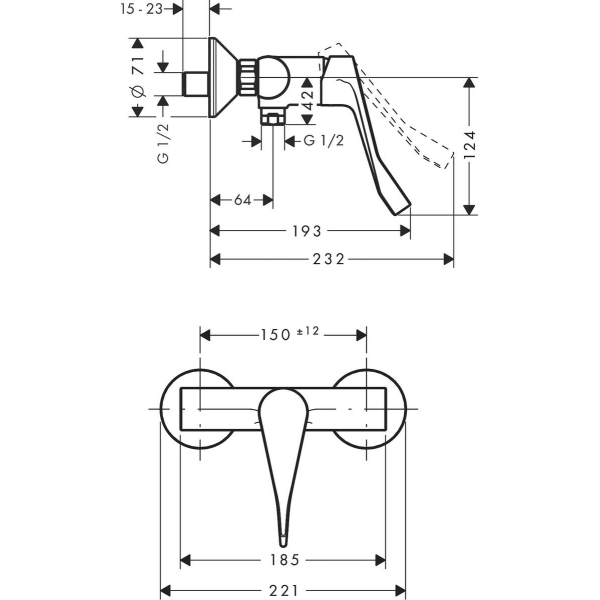 Смеситель для душа с удлиненной рукояткой, Hansgrohe Focus, хром арт. 31916000