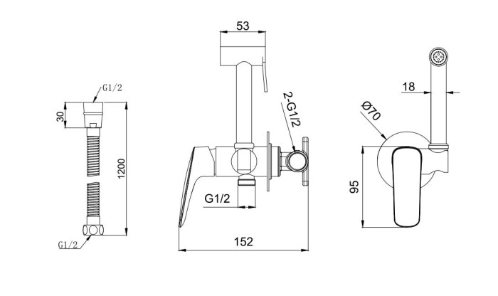 Комплект для гигиенического душа встроенный, Aquatek Вега, черный арт. AQ1019MB