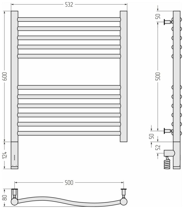 Сунержа Электрический полотенцесушитель 1000x300, Флюид 3.0, 31-5820-6050 цвет: матовый чёрный