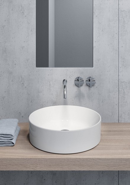 Раковина накладная 45х45х13 см, круглая, санфаянс, бежевый матовый, Kube-x GSI арт. 942708