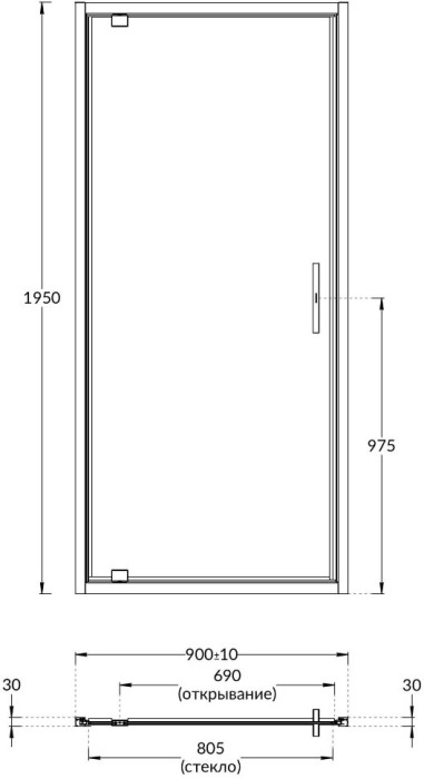 Душевая дверь распашная 90х195, Vetro Kerama Marazzi, черный - VE.90.PD.BLK.M