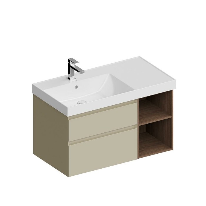 Тумба левая подвесная с ящиками 90см, Cubo Kerama Marazzi, бежевый - CUB.90.2Lh\LIM.N