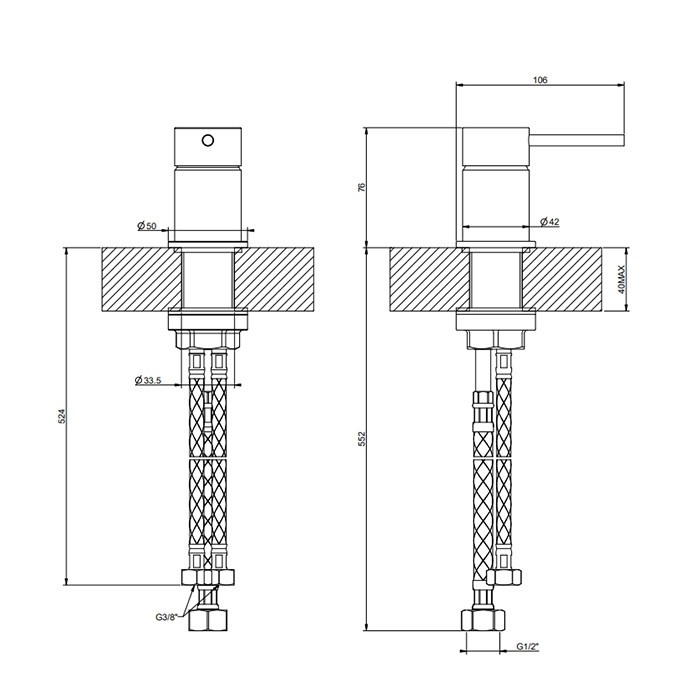 Смеситель настольный, монтаж для удаленного управления, Gessi 316, black xl арт. 54005#299