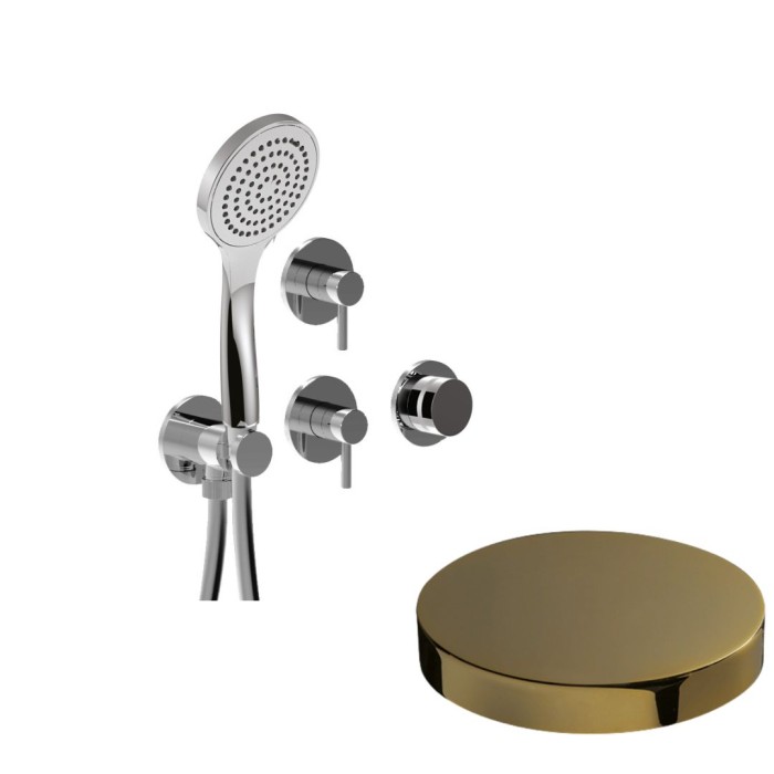 Внешняя часть встраиваемого смесителя для душа на 5 режимов, однорычажный, поворотный переключатель, ручной душ + 4 доп. вывода воды, Giulini My ring, золото арт. MRX5305EPO