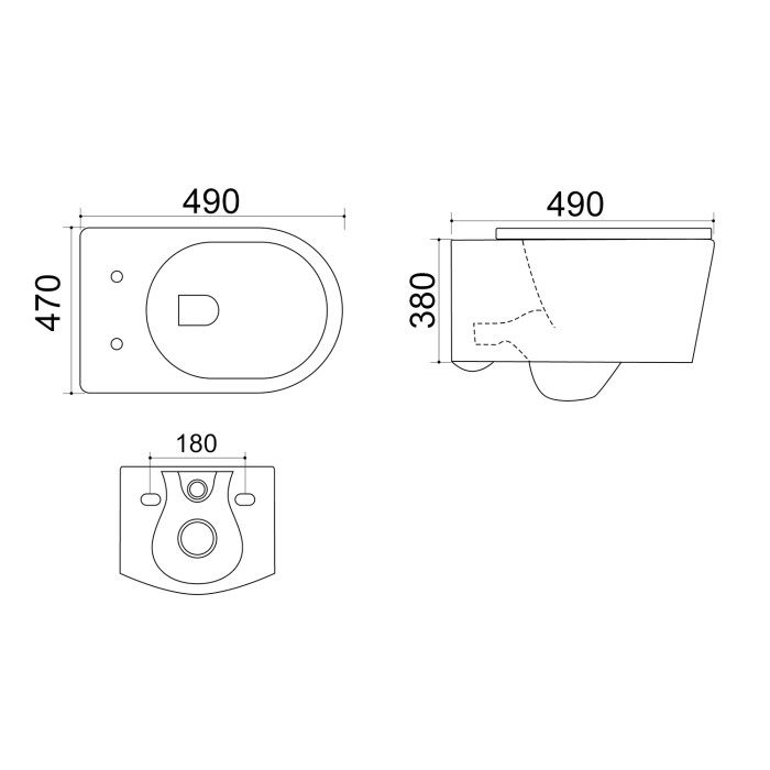 Подвесной унитаз 470х490х380 безободковый с ультратонким сиденьем микролифт, Azario Nova арт. AZ2217