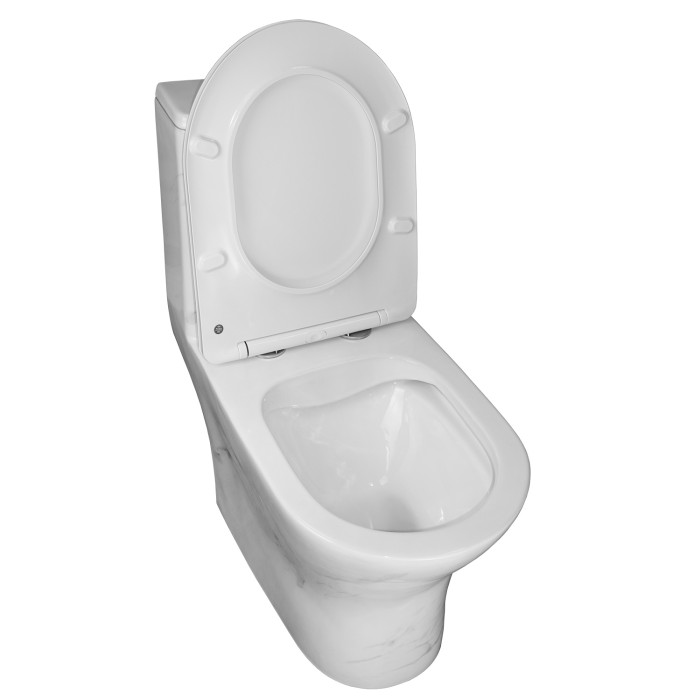 Унитаз-моноблок 350х670х760 напольный, безободковый, горизонтальный слив, сиденье дюропласт микролифт, цвет - белый мрамор, Azario Vetro арт. AZ-8618M