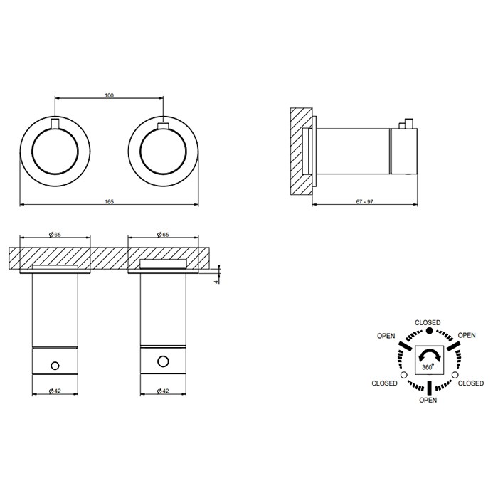 Смеситель для душа, встраиваемый, термостатический, с переключателем на 3 положения, внешняя часть, Gessi 316, black metal brushed pvd арт. 54236#707