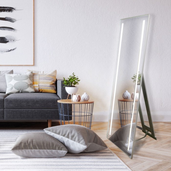 Зеркало напольное 600х1500 алюминиевый профиль, c подсветкой и диммером, выключатель-датчик на движение, Azario Люмьер - LED-00002502